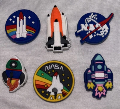 £7.50 • Buy 6 X NASA Theme Croc Charms - Space, Rocket, Shuttle, 🚀🌑🪐🌏