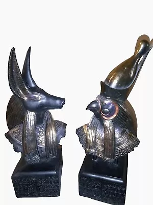 PAIR Bookends EGYPTIAN Anubis & Horus Hieroglyphic 18  Tall Resin Statue MAGIC • $150