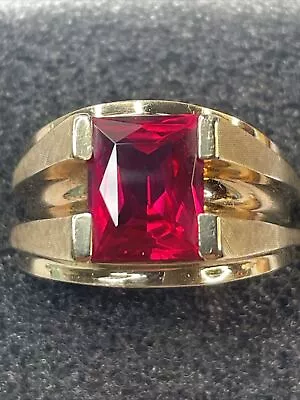 Vintage Solid 10k Simulated 3ct Ruby Mens Ring By Resco Sz. 11 6.9g • $349.99