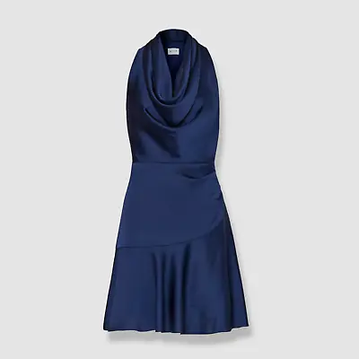 $350 Milly Women's Blue Nia Sleeveless Cowl Neck Satin Mini Dress Size 0 • $112.38
