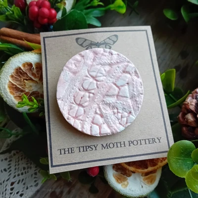 Porcelain Handmade Brooch Lace Soft Pink Glaze  (634) Pin • £10