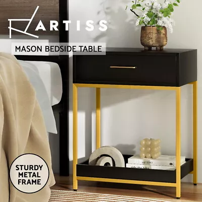 Artiss Bedside Table Drawers Side Table Shelf Storage Nightstand Black MASON • $65.95