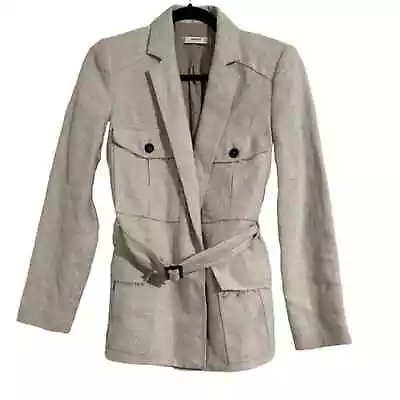 Mango Suit Linen Blend Belted Blazer Jacket With Pockets Size XS • $59.99