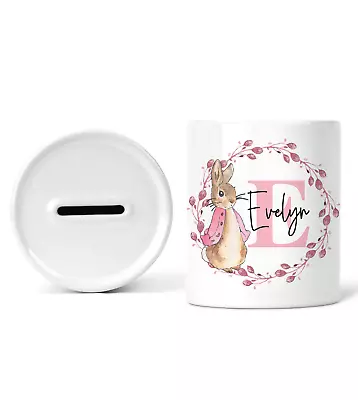 Personalised Pink Rabbit Bunny Money Box Custom Money Box Ceramic Piggy Bank • £9.99