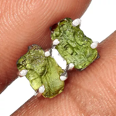 Natural Genuine Czech Moldavite 925 Silver Earrings - Stud Jewelry CE21972 • $35.99