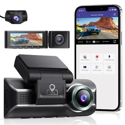 $210 • Buy AZDOME 3 Channel Front, Cabin, Rear Cam 4K Ultra HD Dashcam GPS WIFI IR G-sensor
