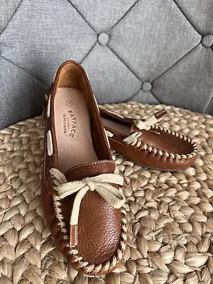 FATFACE Tan Leather Moccasin Loafer Flat Slip On Casual Shoes EU 38 UK 5 • £26