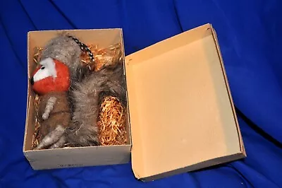 LG VTG  SPUN COTTON WOOL GERMAN FOX ORNAMENT ORIGINAL BOX W Fur & XMAS GREETING • $129