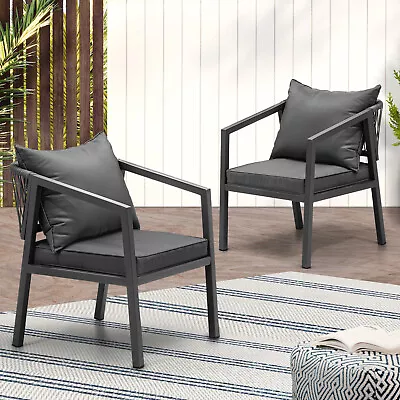 Livsip 2PCS Outdoor Furniture Chairs Garden Patio Garden Lounge Set Steel Frame • $199.90