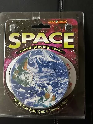 Vintage 2000 Space Round Playing Cards Earth NEW Full 52 Card Poker Deck Jokers • $9.95