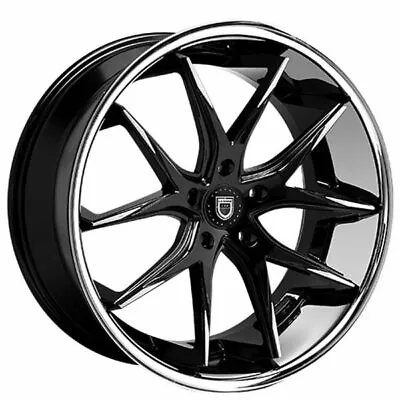 (4) 22  Staggered Lexani Wheels R-Twelve Black W SS Lip Rims (B41) • $2709