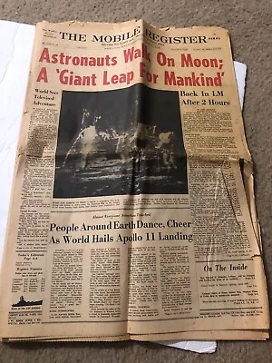 Vintage Rare Mobile Register   Walk On The Moon” July 21 1969 Complete Newspaper • $6.99