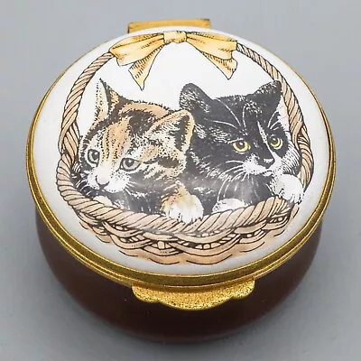 $50 • Buy Crummles Enamels Trinket Box Two Cats Kittens In Basket Bow Brown
