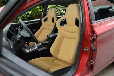 $359.99 • Buy Pair Of 2PCS Universal Car Racing Seats Faux Leather Reclinable Bucket Seats Tan