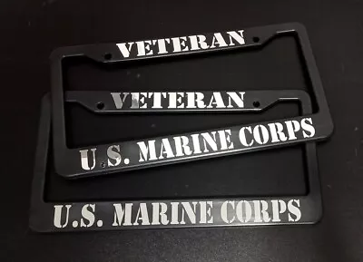 Set Of 2 - U.S. Marine Corps Veteran Car License Plate Frames Black Plastic Auto • $26.95