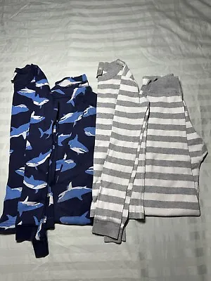 Hanna Andersson 140 US 10 Boys Shark And Gray Striped 4 Piece Pajama Lot • $26