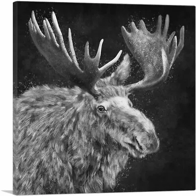 ARTCANVAS Bull Moose Elk Antlers Black White Canvas Art Print • $169.99