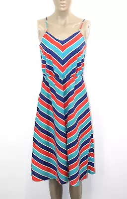 Vintage 70s 80s Multicolored Striped CHEVRON Sundress Dress Med 7/8 USA • $29.99