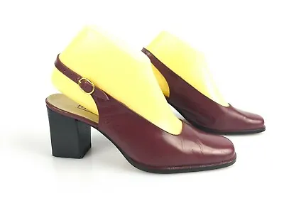 Minelli Vintage Open Court Shoes All Leather Bordeaux T 38 Very Good Condition • $61.38
