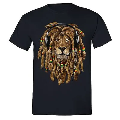 Rasta Lion Of Judah T-shirt Headphones Jamaican Rastafari Zion Bob Marley Tshirt • $18.49