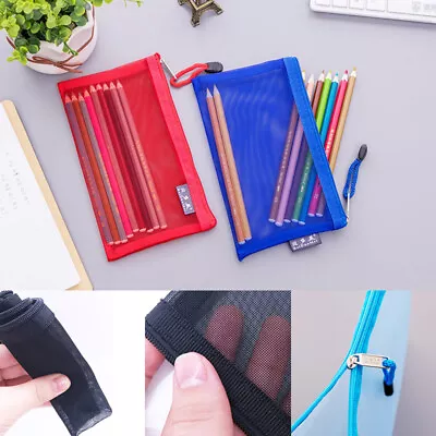 Mesh Cosmetic Storage Bag Zipper Stationery Makeup Bag Pencil Case Pouch Bag New • £2.84