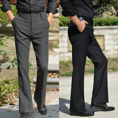 Men Flared Bell Bottom Dress Pants Stretch Smart Casual Trousers Bootcut Fashion • $54.11