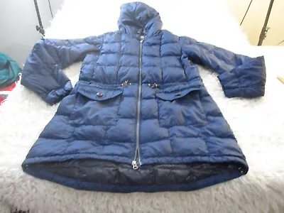 Eddie Bauer Jacket Coat Womens Large Goose Down Blue Packable Puffer Long • $39