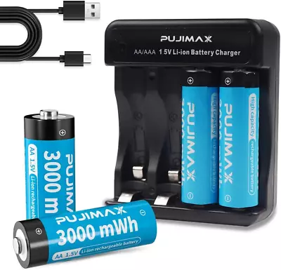 Rechargeable Lithium AA Batteries With Charger 1.5V AA Lithium Rechargeable ... • $35.99