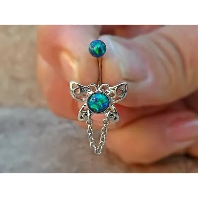 Beautiful Vintage Belly Button Piercing Ring 2Ct Simulated Fire Opal Silver925 • $249.59