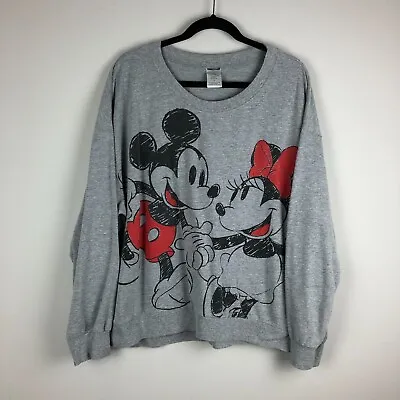 Disney Sweatshirt Womens 2XL Fits UK 18 20 Grey Mickey Minnie Mouse Retro Jumper • £14.60