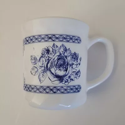 $2.99 • Buy Arcopal Honorine Cups Coffee Mugs France Blue White Farmhouse French Rose EUC