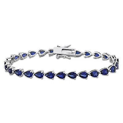 $73 • Buy Amour Sterling Silver 13 1/2 CT TGW Pear Created Blue Sapphire Tennis Bracelet