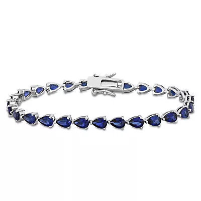 $73 • Buy Amour Sterling Silver 13 1/2 CT TGW Pear Created Blue Sapphire Tennis Bracelet