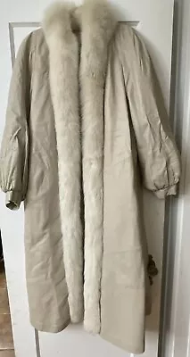 Vintage  Rallee Thermolite Ivory Leather Fox Fur Trim Long Coat Size L Women • $150