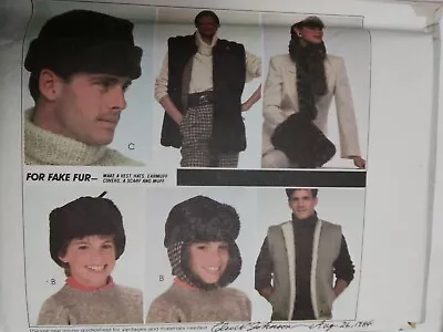 Vest Hat Muff Scarf Mens Ladies McCalls Sewing Pattern VTG Fake Faux Fur Bomber • $14