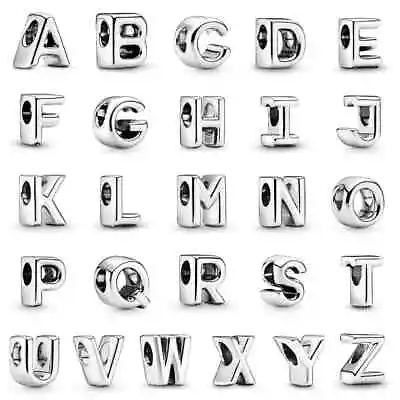 Alphabet Letters 925 Sterling Silver Charm Beads  Initial  Bracelet Bead Charms • £5.99