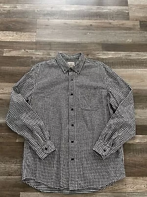 L.L Bean Gingham Plaid Long Sleeve Button Down Black And White Flannel Mens Sz L • $19.99