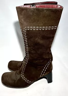 Fornarina Boots Brown Suede Mid Calf Zip Round Toe Block Heel Size EU 38 US 7 • $36