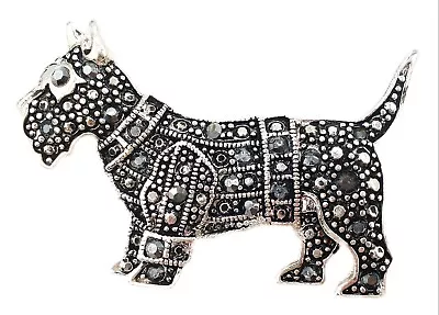 Vintage Scottie Dog Brooch Pin Marcasite Style Antiqued Silver Tone 1 3/4  • $4.95