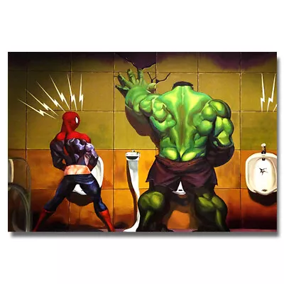 $5.38 • Buy Funny Toilet Artwork Poster Superhero Painting High Quality Print Wall Art Decor