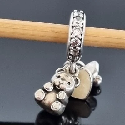 $54 • Buy Pandora Baby Treasures Heart Dummy Bear Silver CZ Hanging Charm 792100 FreePost 