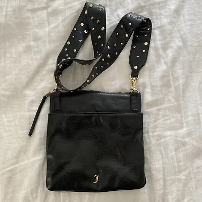 JUICY COUTURE Black Leather Bag Steampunk CROSSBODY PURSE GOLD EUC • $30