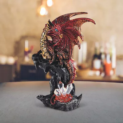 Medieval Volcano Dragon Guarding Crystal Statue 6 H Medieval Figurine Room Decor • $21.51