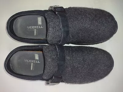 Merrell Q Form Mocs Black Wool Buckle Mules SlipOn Shoes OrthoLite Women's 8.5 • $39.99