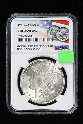 1921 Morgan Dollar NGC Brilliant Unc Morgan To Peace Dollar 100th Anni 48P8 • $55