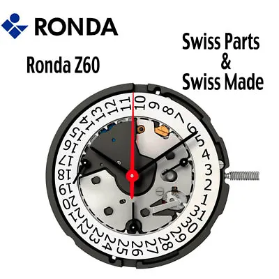 $54.95 • Buy Harley Ronda Z60 Quartz Watch Movement 3 Hands Date 4 (Swiss Parts & Swiss Made)