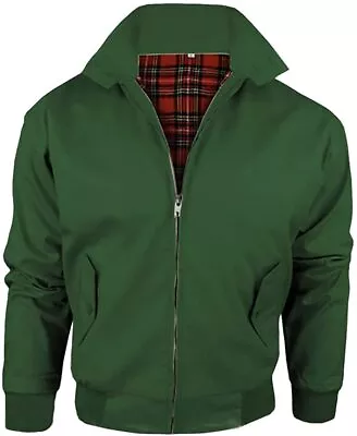 £39.99 • Buy Green Harrington Jacket With Tartan Lining British Made Zip Up Classic Bomber