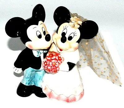 Mickey And Minnie Vintage Wedding Bride And Groom Ceramic Figurine Cake Topper • $24.95