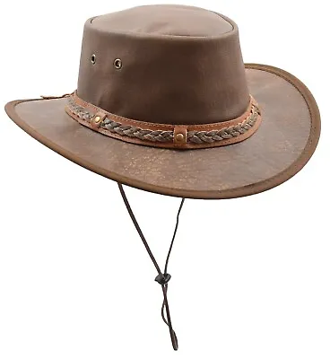 £39.99 • Buy Authentic Bush Leather Hat Traveler Cowhide Cowboy Vintage Aussie Style