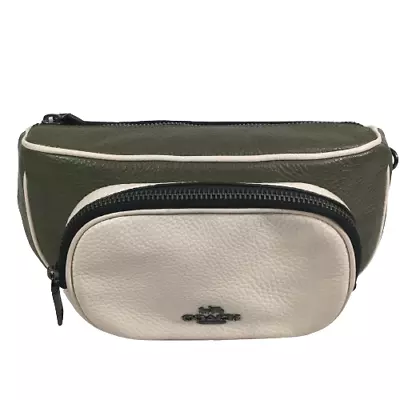 Coach Waist Pack Belt Bag Court Colorblock Pebble Leather Green White C3684 $298 • $192.50